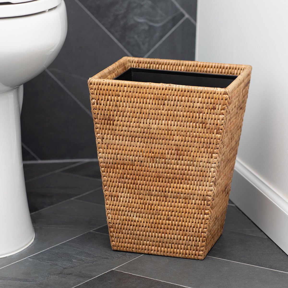 Artifacts Trading Company Rattan Tapered Waste Basket Honey Brown
